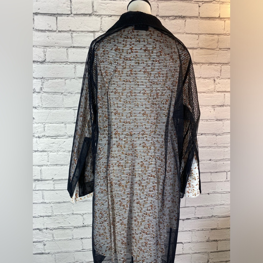 Akris Bohemian Bird Geometric Print Tunic Button Down Shirt Bell Sleeves Size 14 - Picture 16 of 16